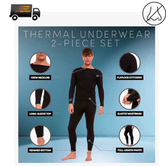 Mens Thermal Underwear 2pc Set Anti-Odor Navy Top & Pants Size XXL Winter Essent - Picture 1 of 3